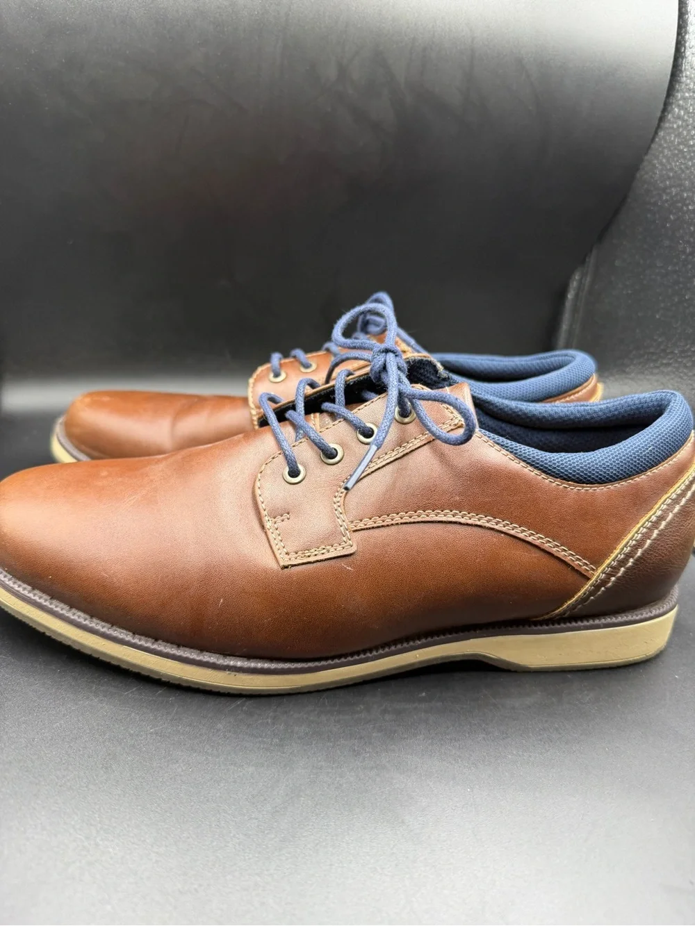 Men's Brown Leather Casual Lace-Up Shoes with Blue Accents